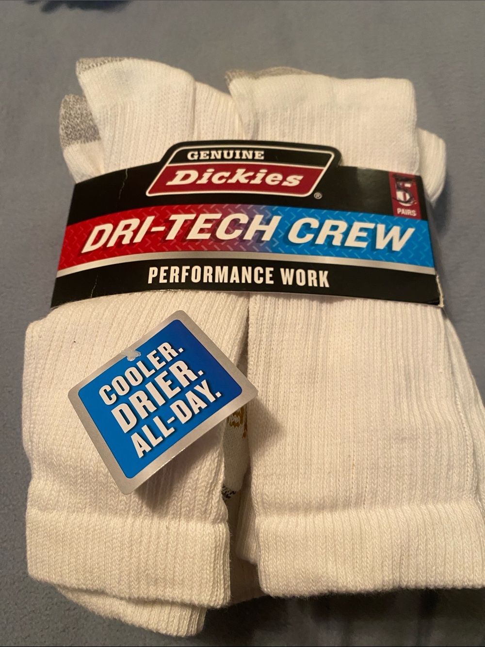 Dickies White Dri-Tech Crew Athletic Work Socks - 5 Pack